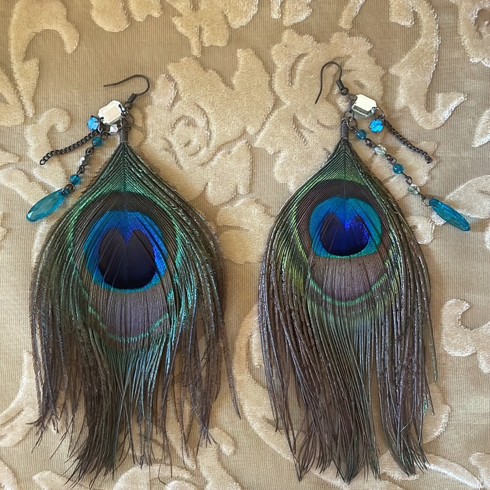 Peacock feather earrings